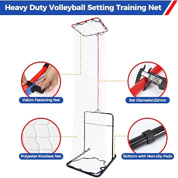 Volleyball Setter Trainer Net 8 Adjustable Heights,Sturdy and Durable 130inch Volleyball Setter Training Equipment 6 Adjustable Angles for Serving,Spiking,and Setting Training