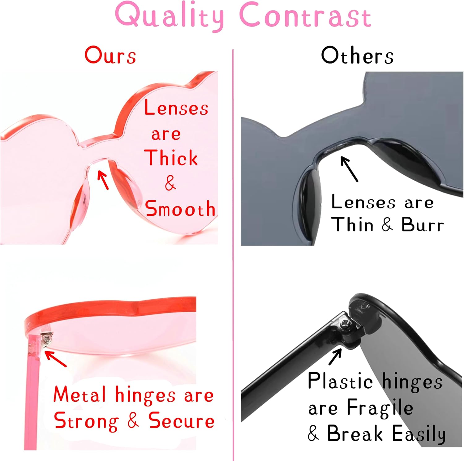 Yoela Heart Thick Oversized Rimless Sunglasses One Piece Heart Shape Eyewear Colored Sunglasses for Women Purple&pink&green&wine Red image 9 of 9 B0CCD6L2RY