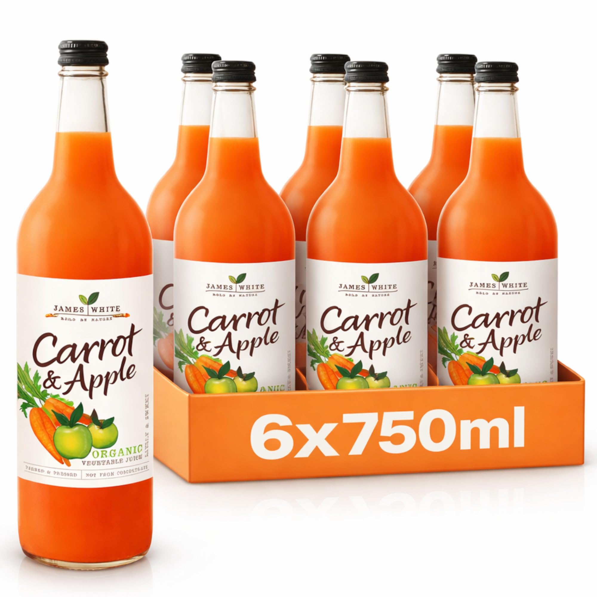 James White Organic Carrot and Apple Juice - Vegan - No Added Sugar - Picked and Pressed (Pack of 6x750ml)