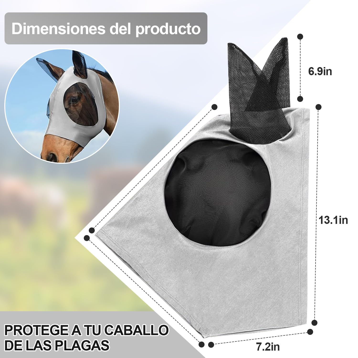 Voarge Horsefly Mask, oddychająca elastyczna siatka ochronna, odstraszająca komary, owady, wielokrotnego użytku, szara