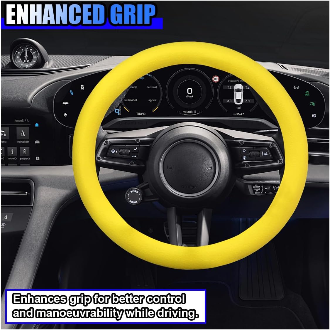 3PCS Silicone Car Steering Wheel Cover Set, Anti-Slip Car Steering Wheel & Handbrake & Gear Shift Cover, Universal Auto Interior Decoration Protector for Most Vehicles (Yellow) - Image 3