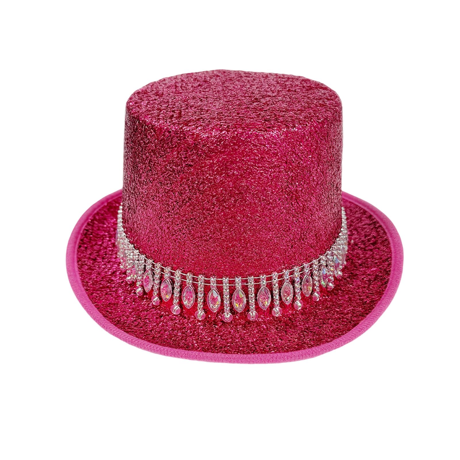 FeMereina Top Hat for Men and Women Party Hat with Rhinestone Decorative Band for Bachelorette Party Costume Hat (Rose Red, One Size)
