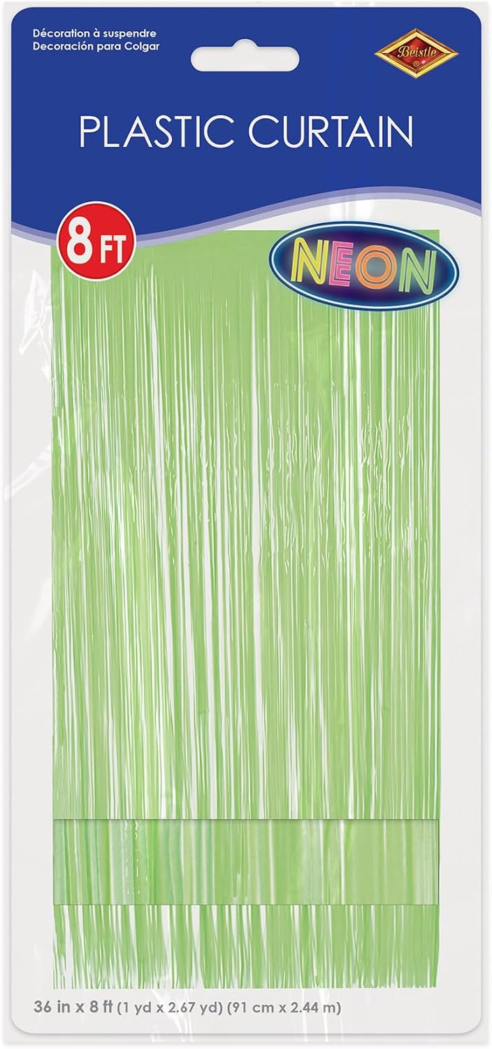 Beistle Plastic Fringed Tinsel Curtain, Photo Backdrop for Birthday Parties, 80's Theme Party Supplies, 1980's Decorations