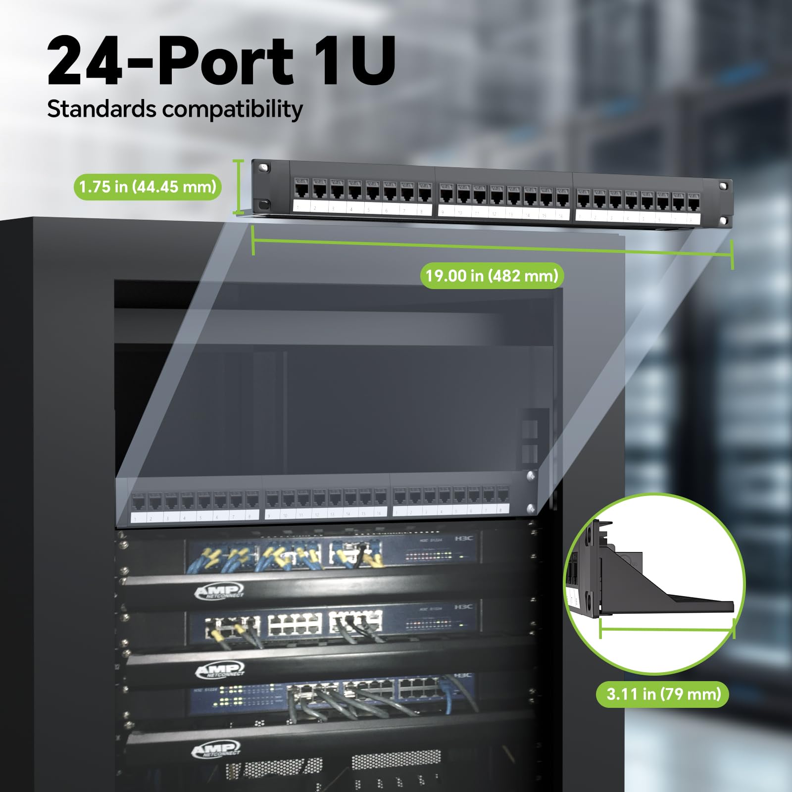 Panel de conexión Keystone de 24 puertos con 25 acopladores Keystone CAT6 chapados en oro, panel de montaje en rack en blanco de 1U, 19 pulgadas