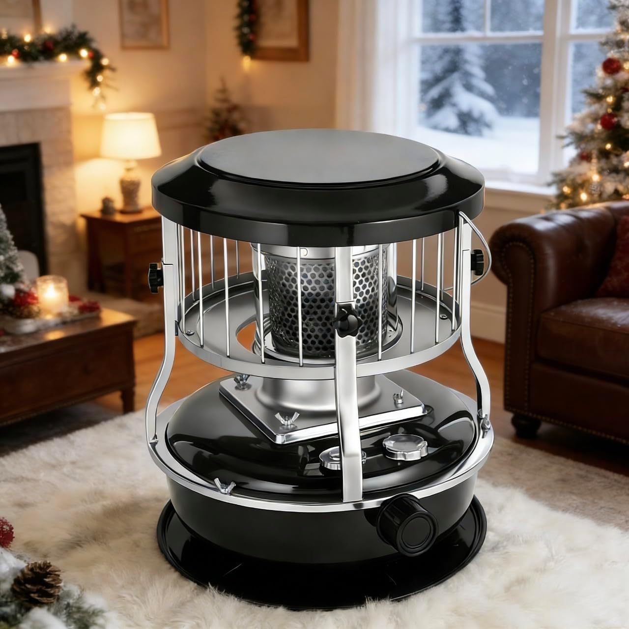 Kerosene Heater for Indoor & Outdoor Use, Portable 9000 BTU Non Electric Kerosene Stove with Oil Gauge, Cordless Space Heater for Home, Camping, Cooking and Heating Black