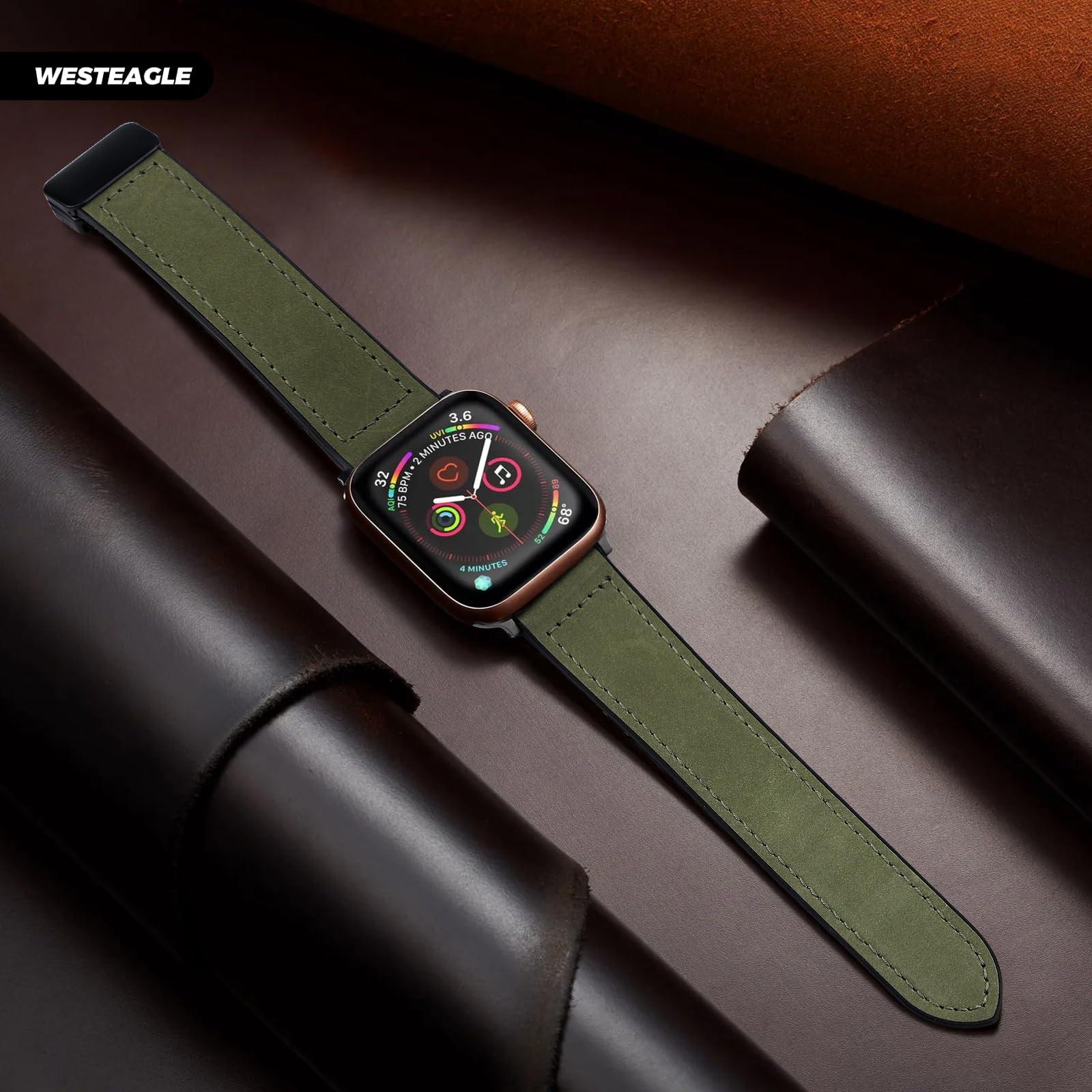 Bracelet de montre magnétique en cuir compatible avec Apple Watch 38 mm, 40 mm, 41 mm, 42 mm, 44 mm, 45 mm, 49 mm – Bracelet de montre en cuir véritable avec boucle magnétique pour iWatch