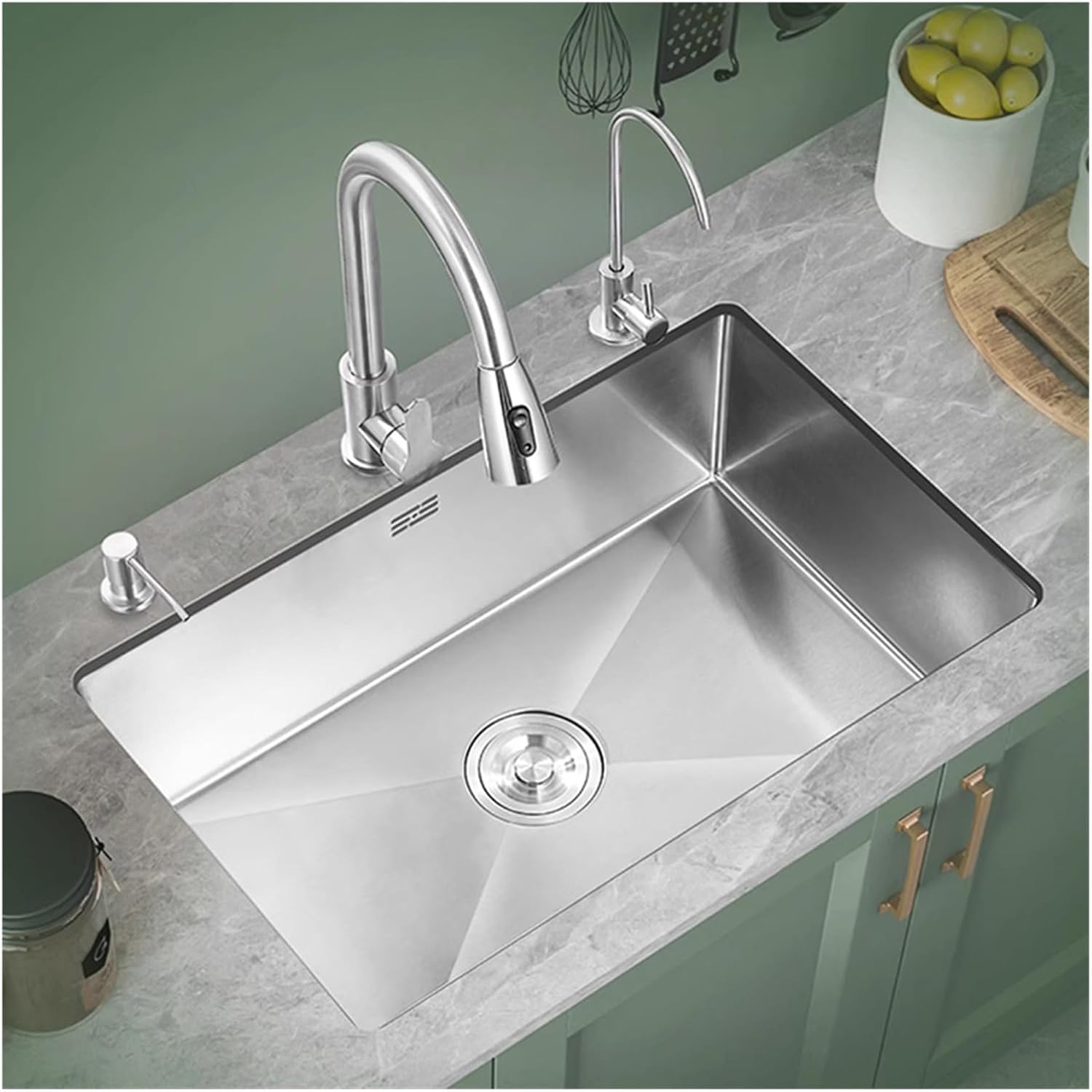 304 Stainless Steel Sink Embedded Under The Table Basin Thickened Large Single Slot Manual Vegetable Washing Dishwashing Basin(8044 E)