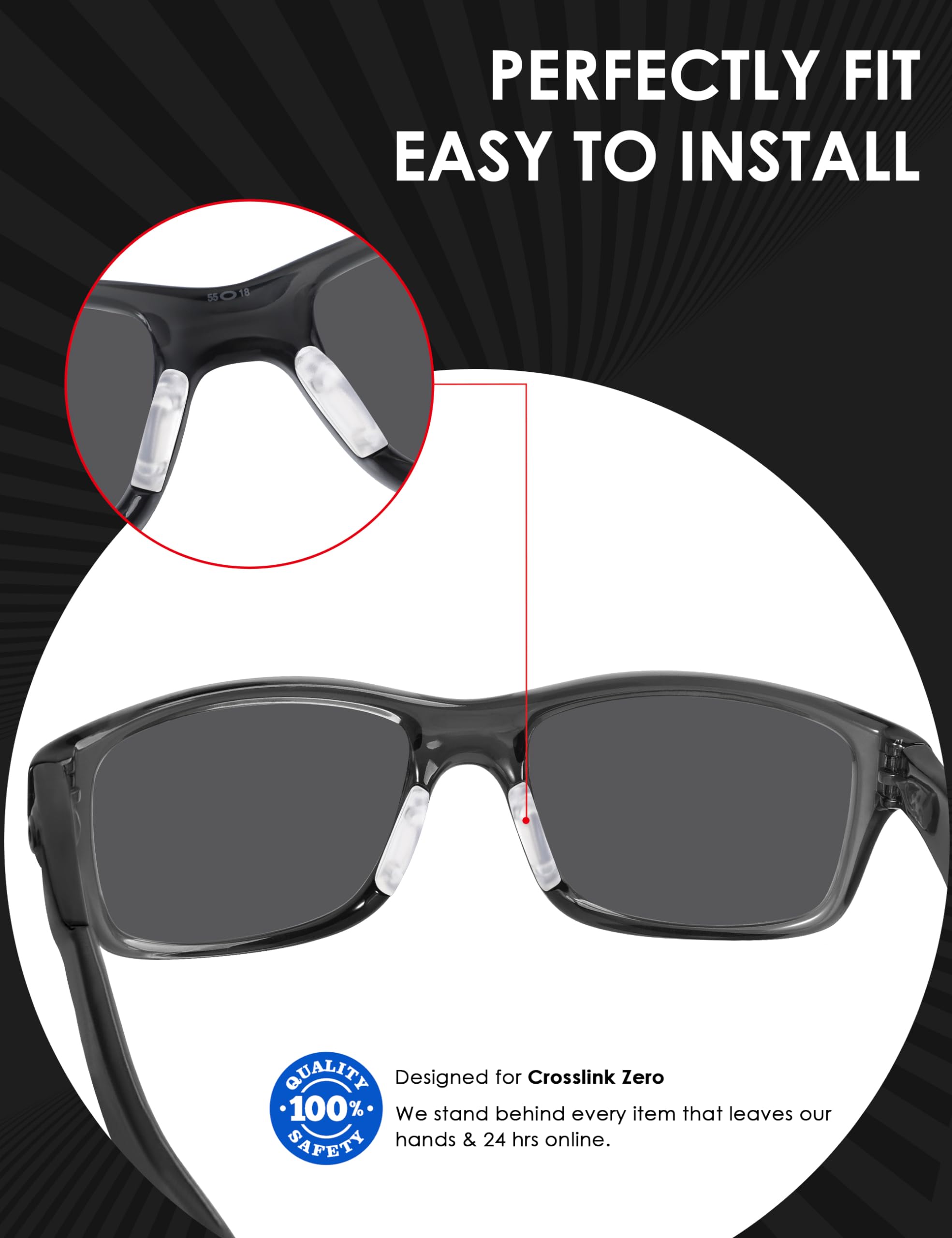 BLAZERBUCK Replacement Nose Piece Nose Pads for Oakley Crosslink Zero OX8076 OX8080 Eyeglass - Clear + Clear