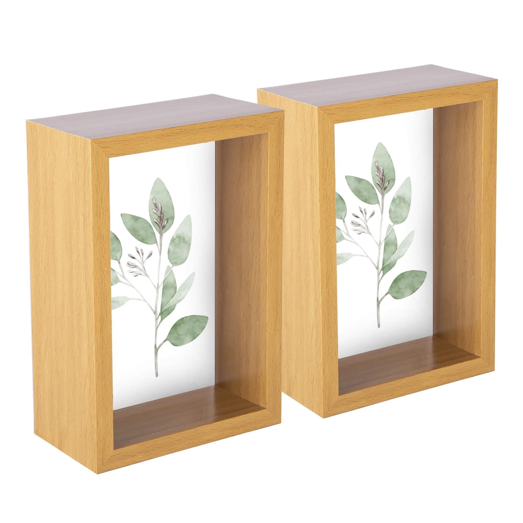 Nicola Spring Light Wood 3D Deep Shadow Box Photo Frame - 4 X 6" - 3D Photo Frame Picture Frame Memory Box Display Case For Photos, Memorabilia, Artworks, Crafts, Diy Decoration, 4X6inch - Set Of 2