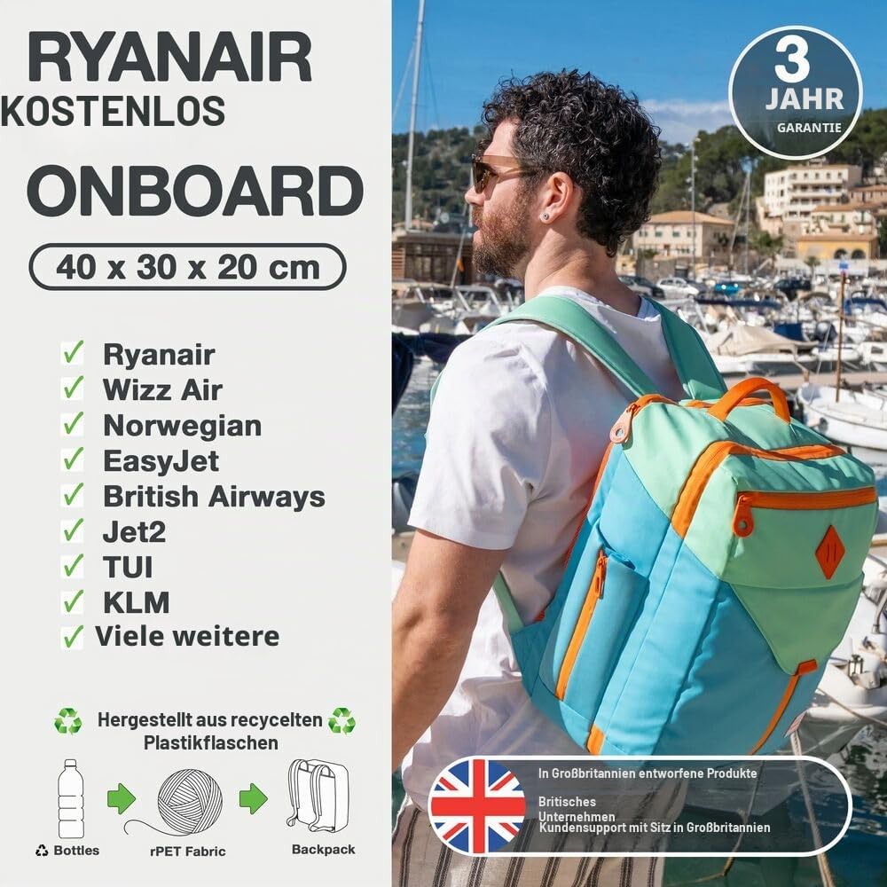 Cabin Max Equator X 40x30x20 cm Kabinenrucksack – Handgepäck Rucksack & Unter-Sitz Tasche mit Laptopfach – Recyceltes RPET Bordgepäck passend für Ryanair, EasyJet, Wizz Air, Eurowings