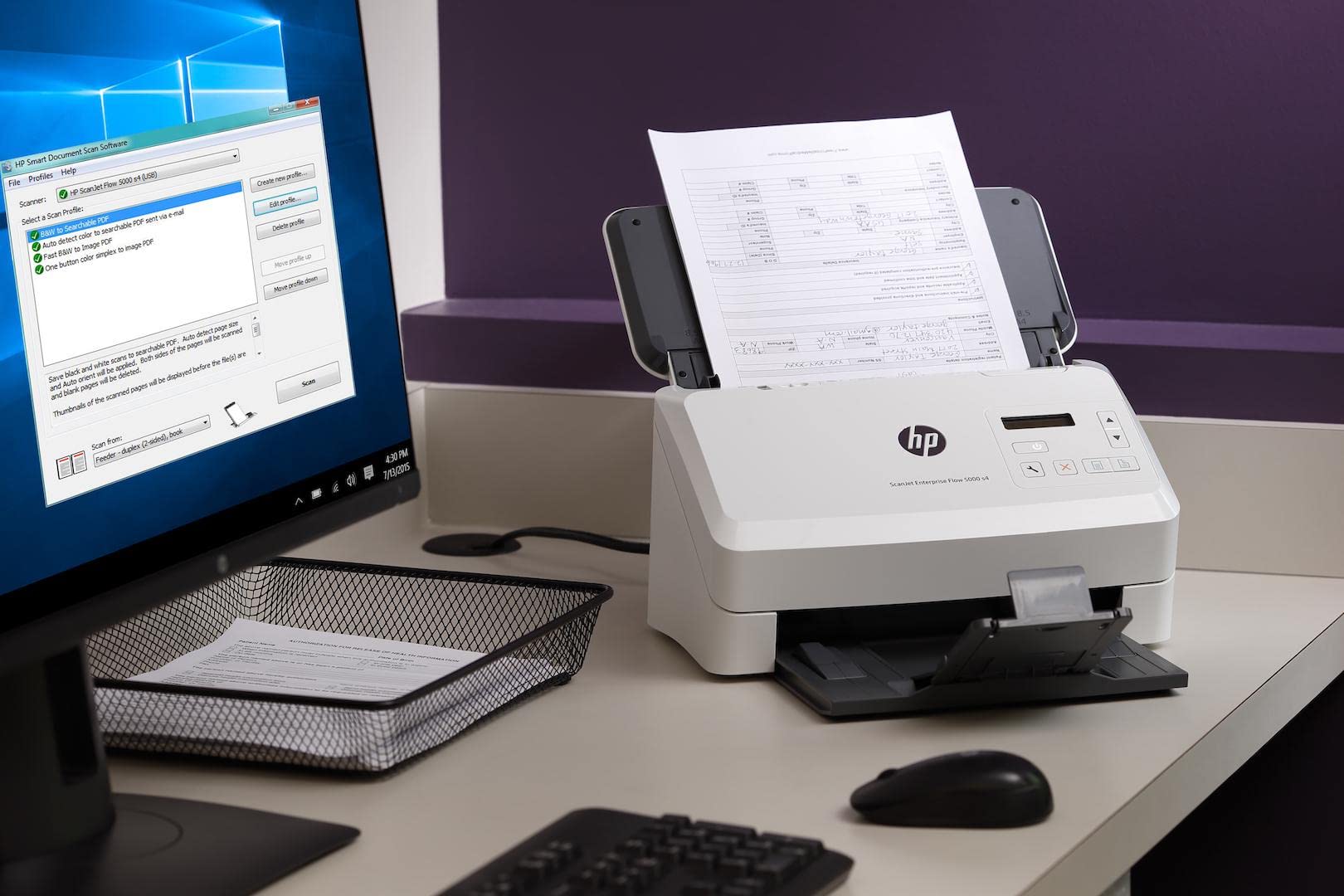 HP ScanJet Enterprise Flow 5000 s5 6FW09A, Scansione Fronte e Retro in Un Solo Passaggio, 65 ppm e 130 ipm, Scan, Compatto, Piccolo e Sottile, Bianco