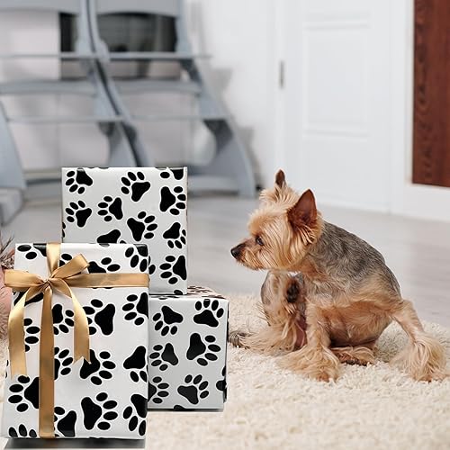 Miniatura 2 de Dtiafu Papel de regalo con estampado de patas, 10 hojas divertidas de papel de regalo de cumpleaños para amantes de perros y gatos, para mujeres,