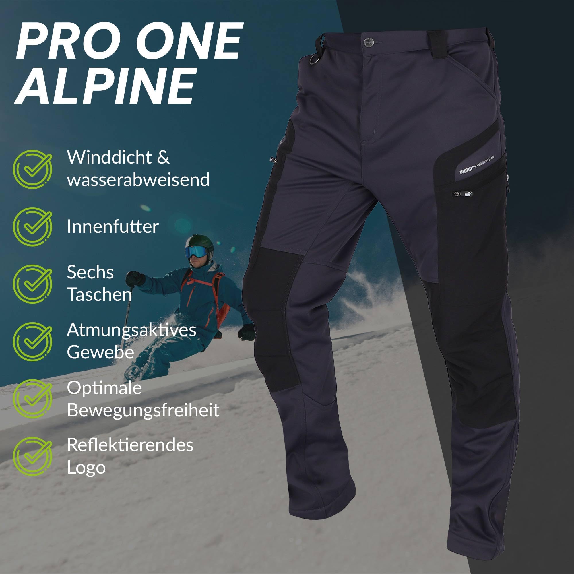 PUMA Workwear ProOne Alpine gefütterte Hosen Herren - Outdoor Hosen für Herren - Winddicht & Wasserabweisende Softshellhose - Elastische Arbeitshose Wanderhose Herren Winter