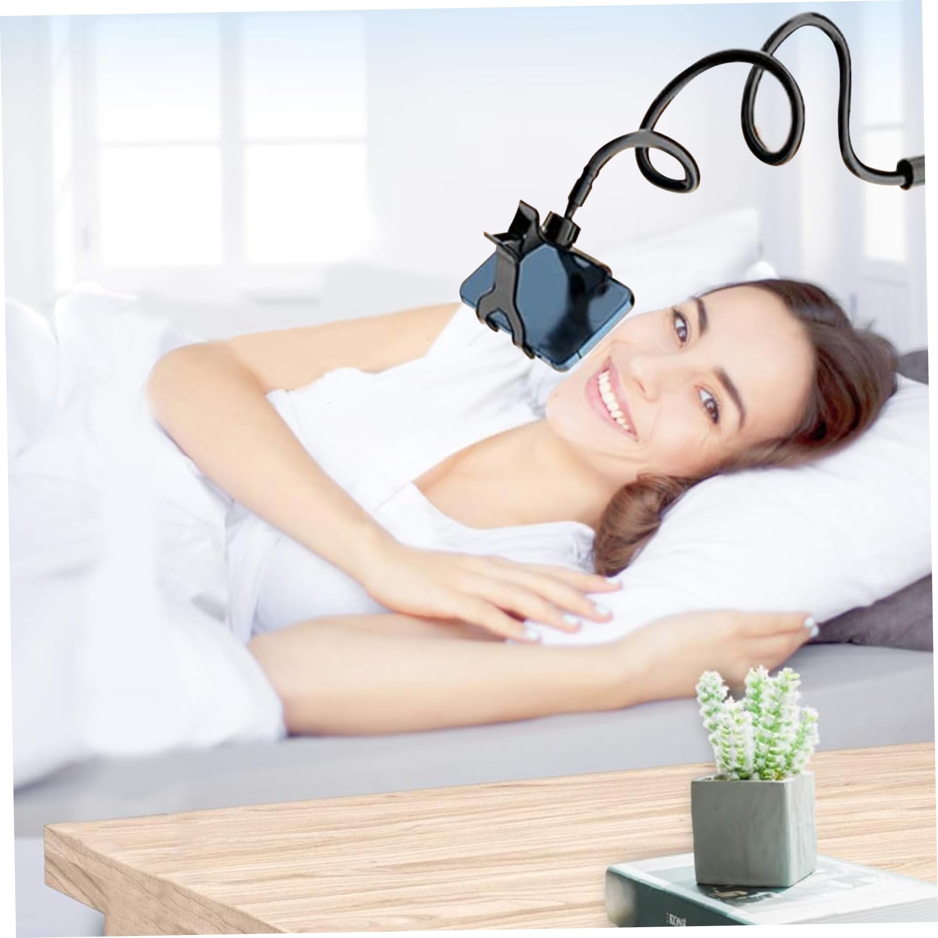 Pince de téléphone au lit, support de téléphone à col en cygne, support de téléphone de lit réglable avec clip non glissant, support de téléphone universel pour lit, support de téléphone portable, no