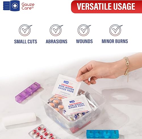 Miniatura 4 de Almohadillas de gasa estériles no tejidas de 2 x 2, paquete de 100 esponjas de gasa de 8 capas, almohadillas de gasa 2 x 2 empaquetadas