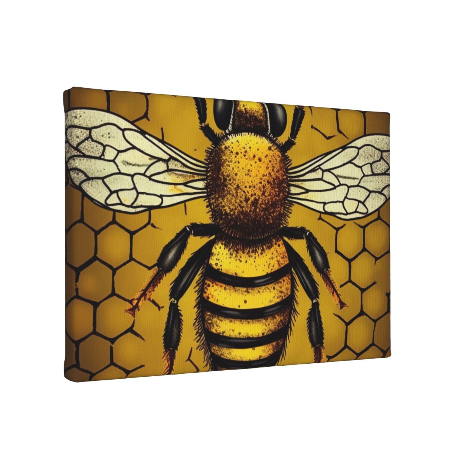 YKLJG Bee Honeybee Printed Wall Art Canvas Painting 30x20 CM Wooden Framed Picture Painting Artwork Prints for Bedroom Kitchen Home Office Decor