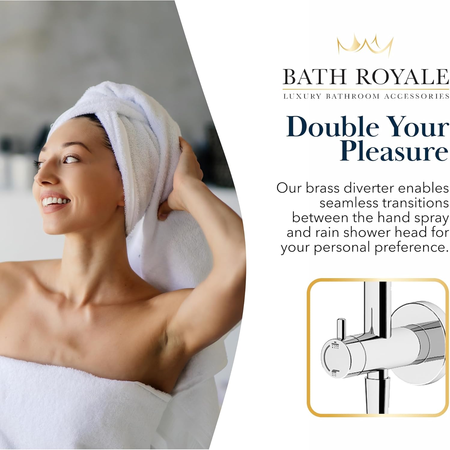 BATH ROYALE Rain Shower Head & Detachable Handheld Spray Combo, Easy Install & 3 Spray Modes, Brushed Nickel
