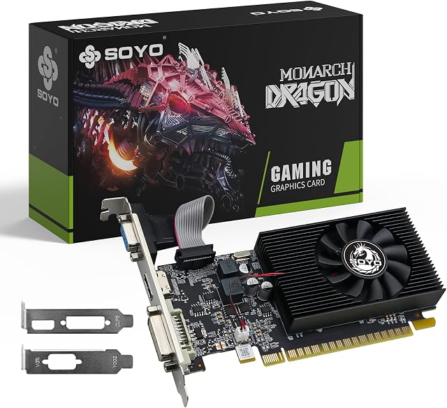 SOYO GeForce GT 740 4GB Carte graphique à profil bas, HDMI/VGA/DVI-D Triple sortie, 4GB DDR3 128-Bit, SFF Carte vidéo de demi-hauteur pour bureau Slim PC, Ordinateur GPU Prend en charge Windows 11/10/8/7