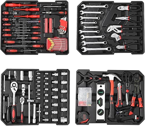Miniatura 4 de Kit de herramientas de 800 piezas con caja de herramientas rodante, juego de herramientas manuales, caja mecánica, carro, kit de reparación de casa