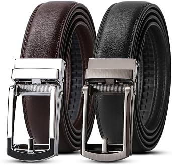 WERFORU Set of 2 Leather Ratchet Dress Belt for Men with Automatic Buckle