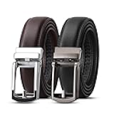 Set of 2 Leather Ratchet Dress Belt for Men with Automatic Buckle