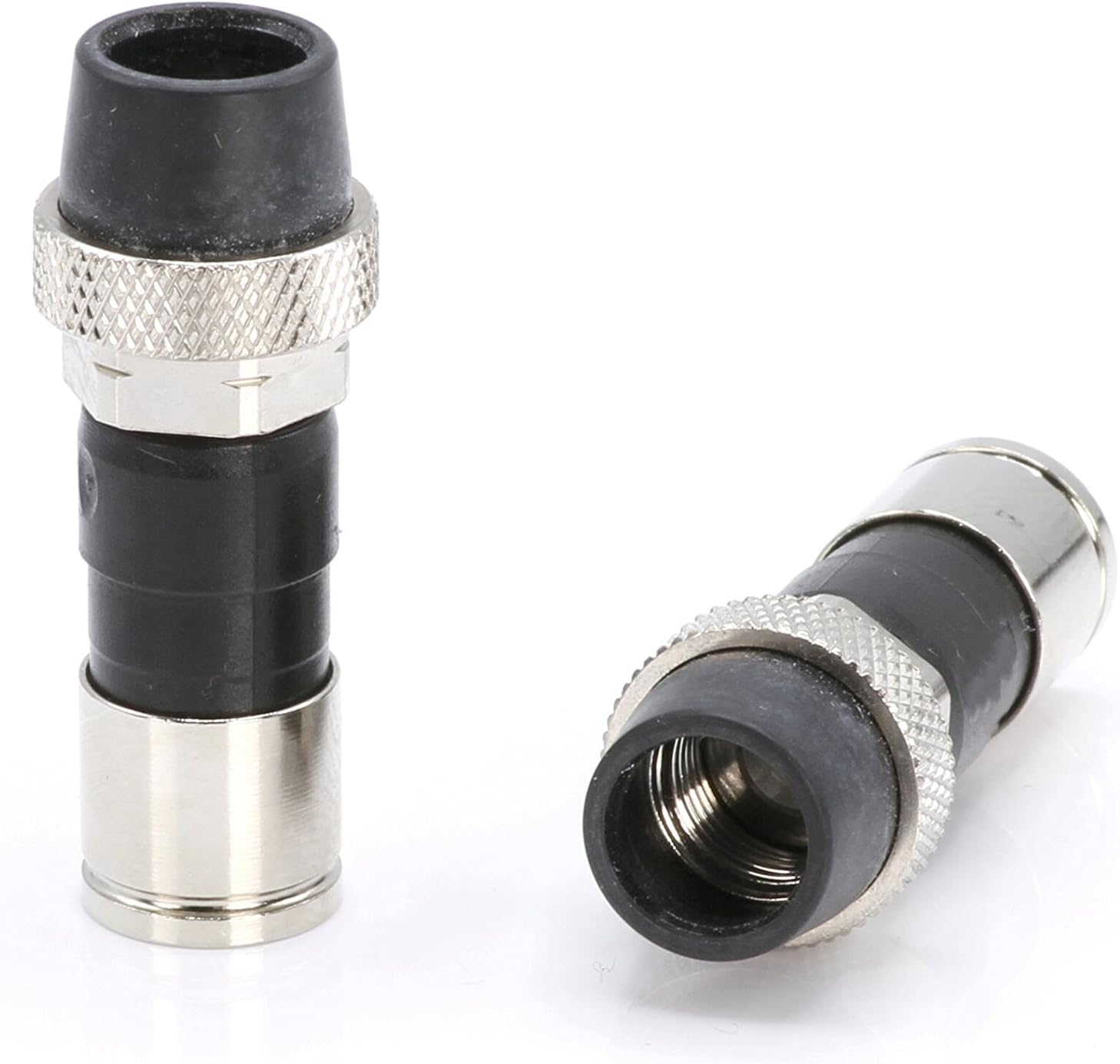 Coaxial Cable Compression Fitting Connector - for RG6 Coax Cable - with Weather Seal O Ring, Weather Boot, and Water Tight Grip (4 Pack)