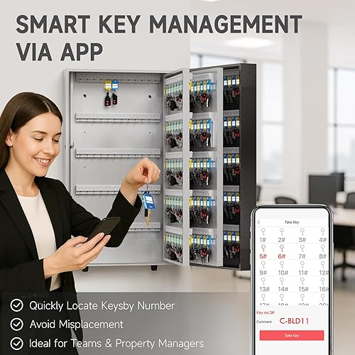 Miniatura 6 de WeHere Soporte de pared para caja de seguridad 360, aplicación BluetoothOTPWi-FiCódigo fijoDesbloqueo de llave, gabinete inteligente con etiqueta,