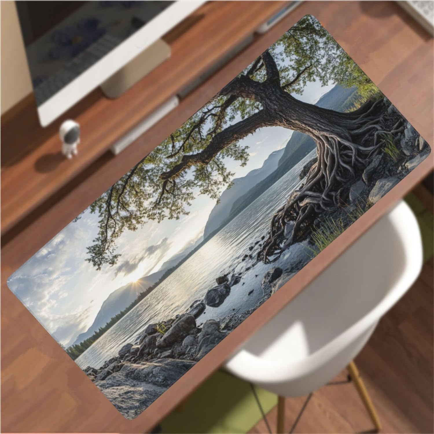 マウスパッド 海 XXL 700 x 400 x 4mm 木 大型ゲーミング エッジステッチ 滑り止めゴム台座 オフィス適用 デスク