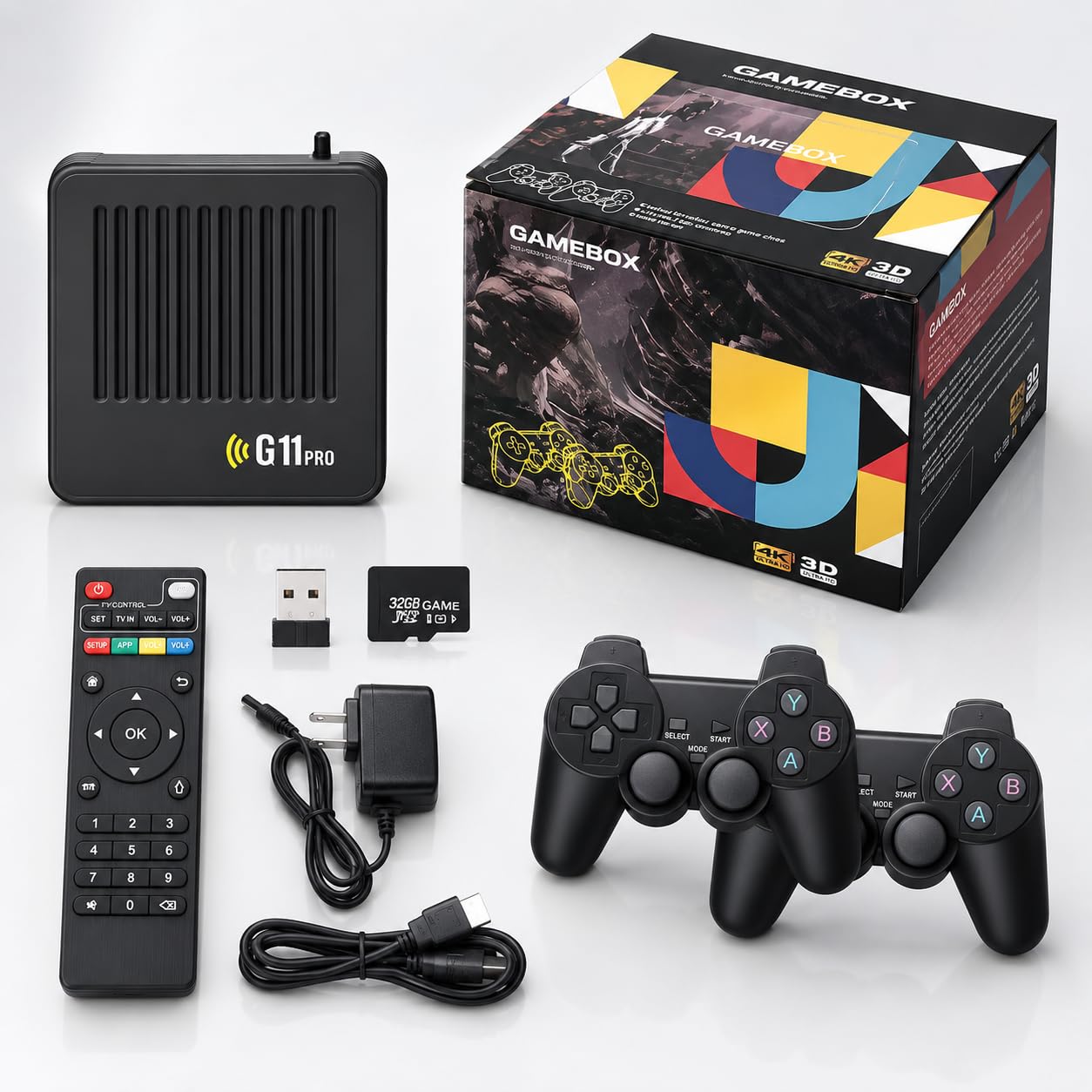 G11 Pro pudełko do gier z 10 0000 gier, konsola do gier wideo Plug and Play, z 2 kontrolerami bezprzewodowymi, 256 GB pamięci masowej