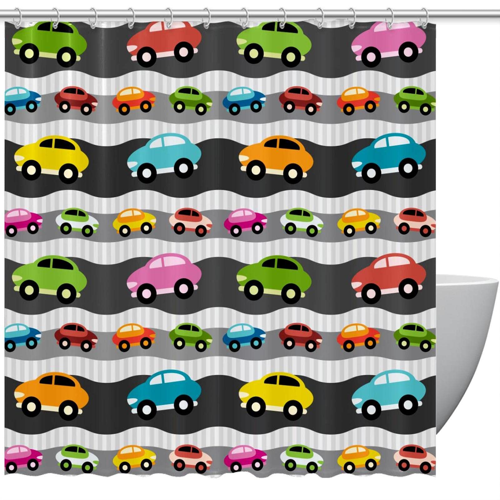 Tenda da doccia colorata con motivo a cartoni animati, per bagno, 152,4 x 183 cm, 168 x 183 cm, 183 x 183 cm