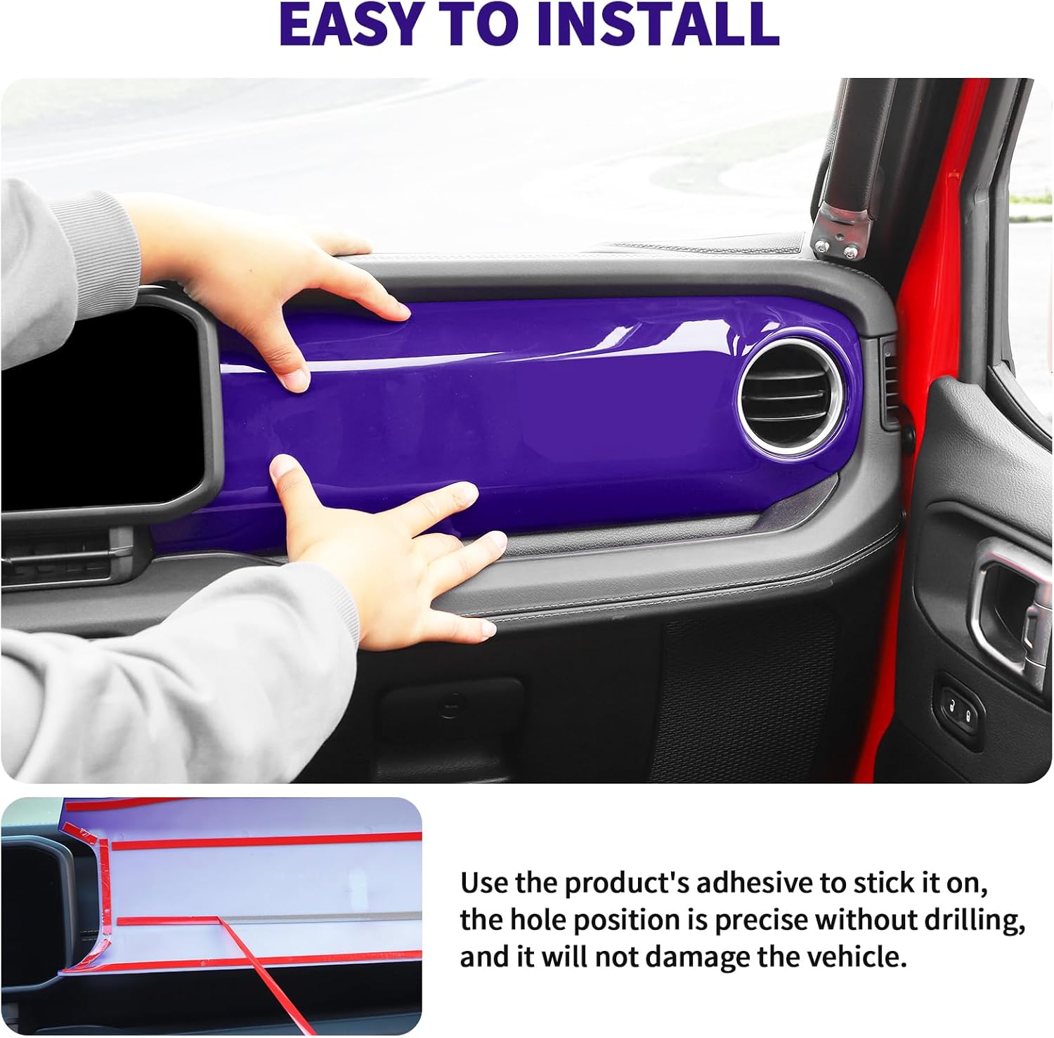 JeCar 4pcs Purple Interior Dash Cover Trim Accessories for 2024 2025+ Jeep Wrangler JL Gladiator JT