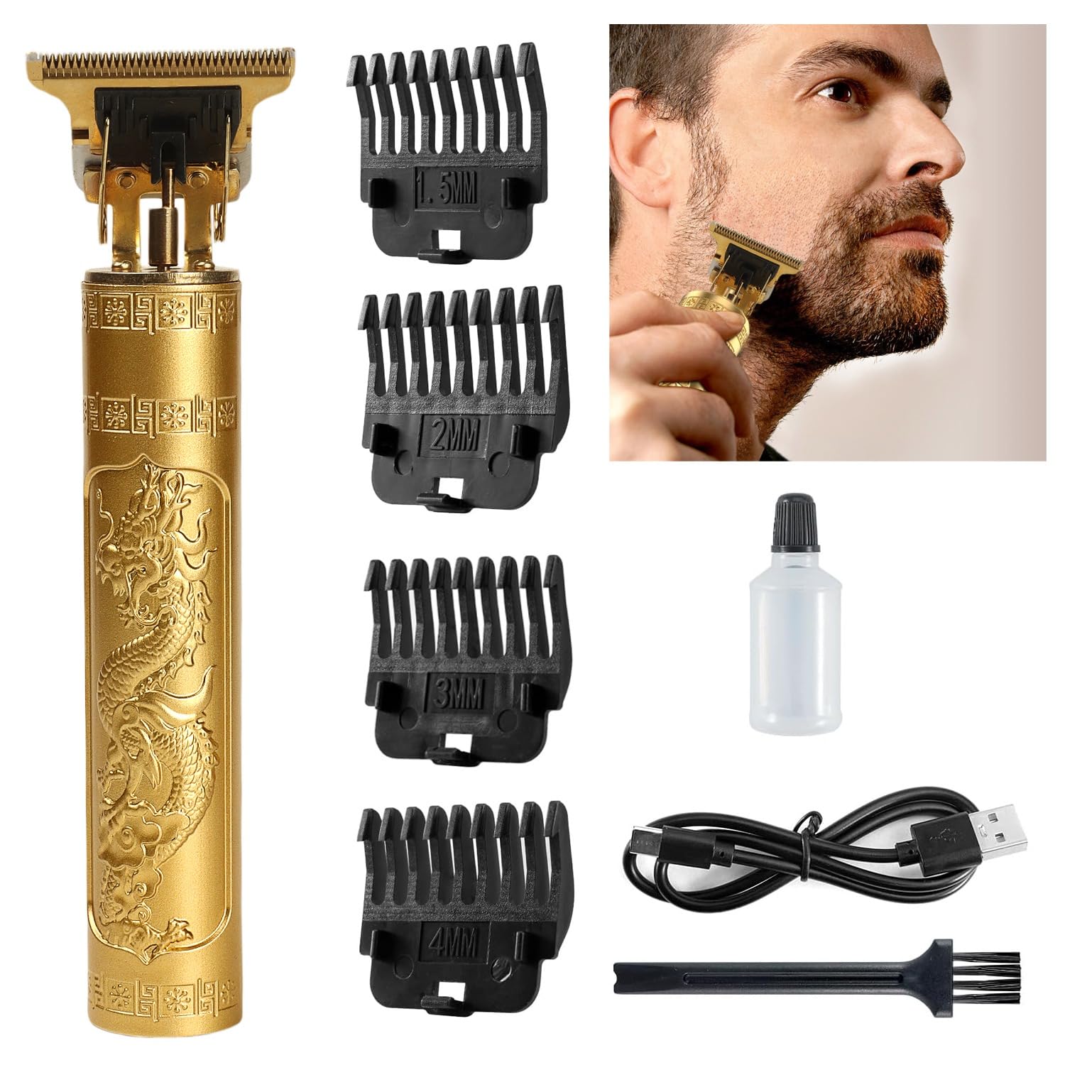DEE SONS Trimmer Men, Hair Clipper Cordless Dragon Style Electric Shaver for Beard, Hairs, Mustache and Face, Zero Gapped T-Blade Clippers with 4 Size Hair Guide Combs Perfect Men's Grooming Kit-image-36