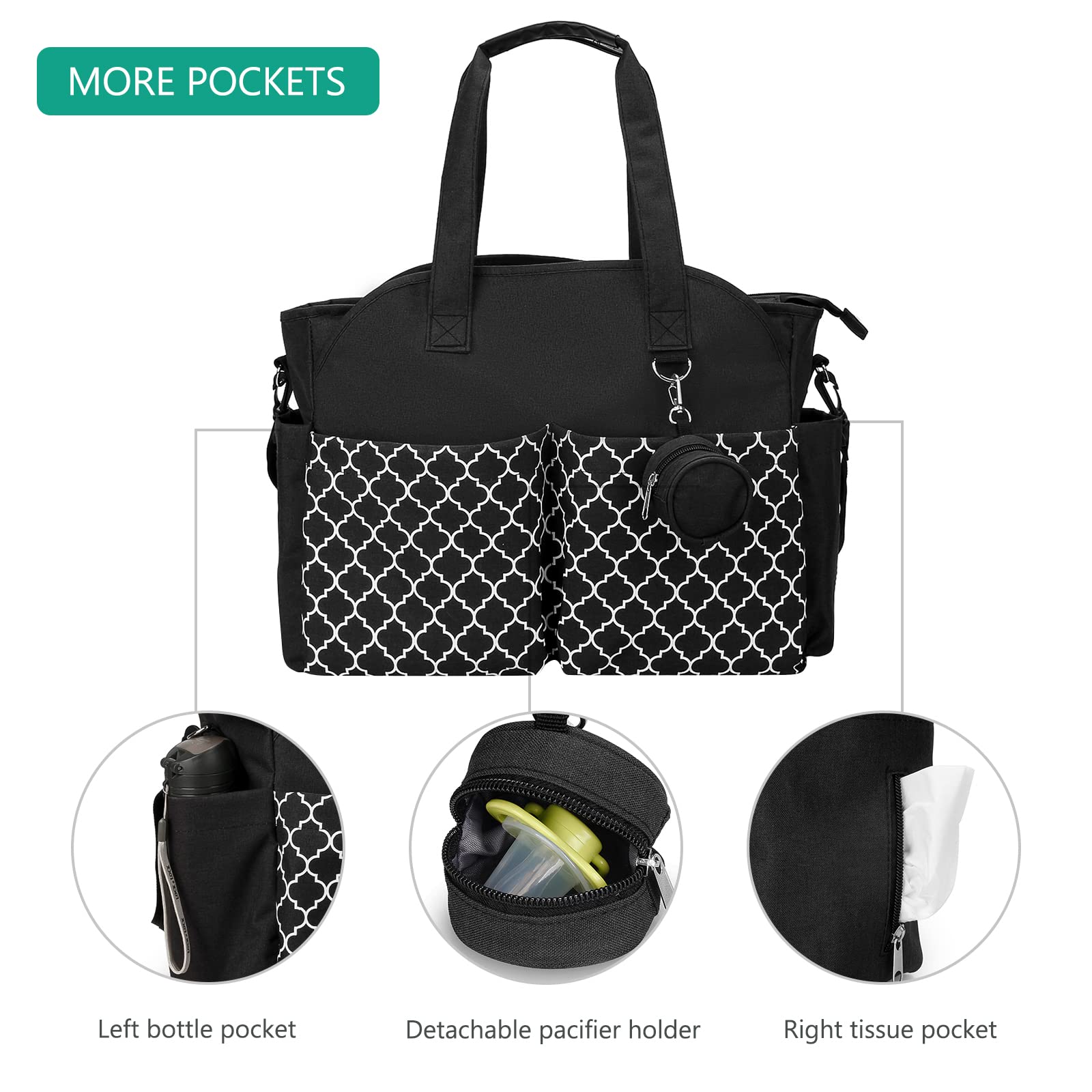 SONARIN Sac à Langer Multifonction pour Bébé - Bandoulière, Fourre-tout, Maternité, Couches de Voyage - Grande Capacité avec Sac à Tétine pour Maman et Papa