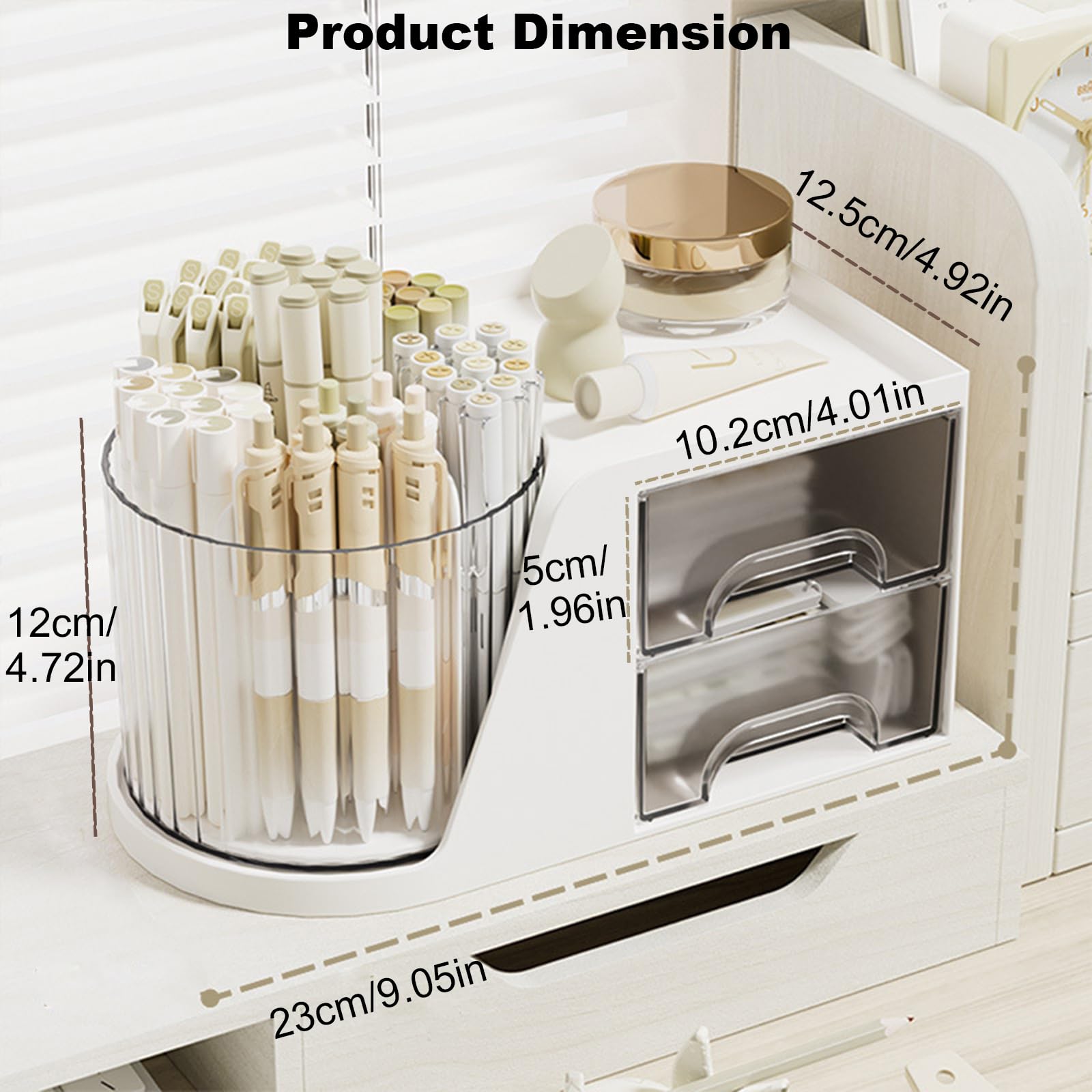 Marte Vanci Desk Organiser with Drawers, Tidy Caddy with Rotating Pen Holder - Image 2