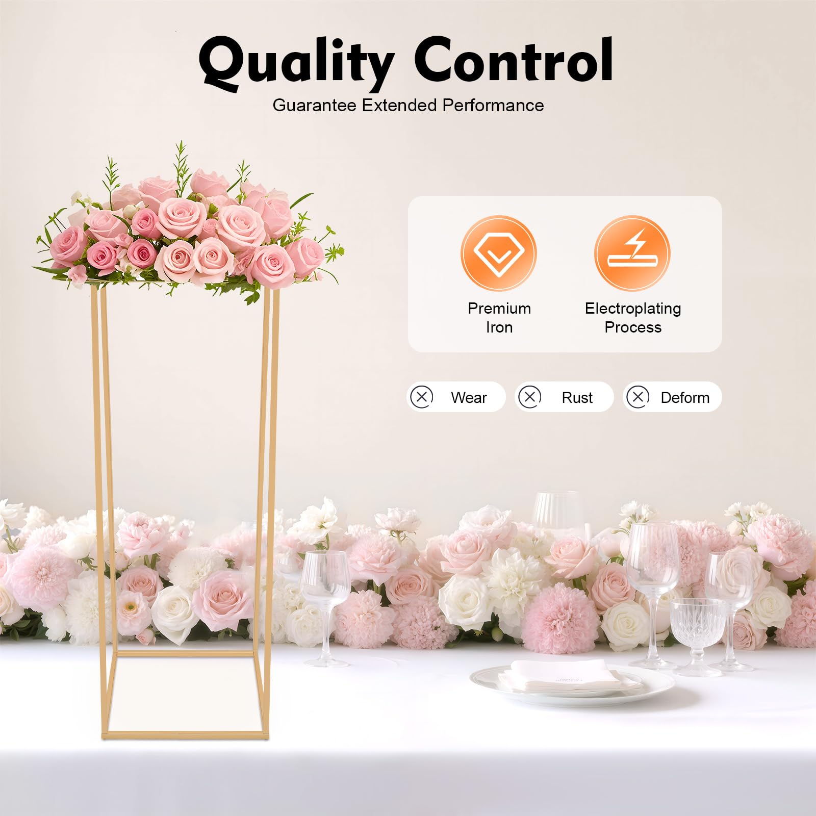 Supporto per fiori in metallo dorato, 80 cm, centrotavola per matrimoni, centrotavola per decorazione da tavolo, vaso geometrico, per feste, compleanni, ricevimenti