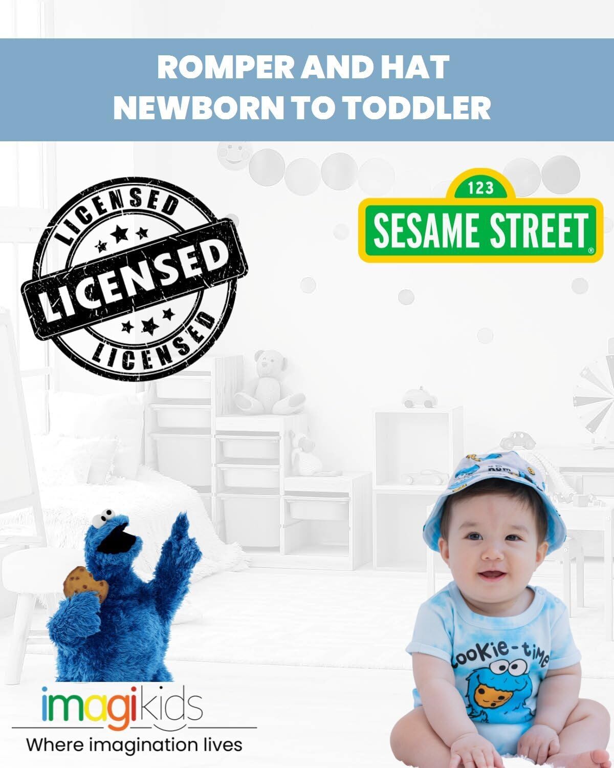 Sesame Street Elmo Cookie Monster Big Bird Romper and Bucket Sun Hat Newborn to Toddler - Image 2