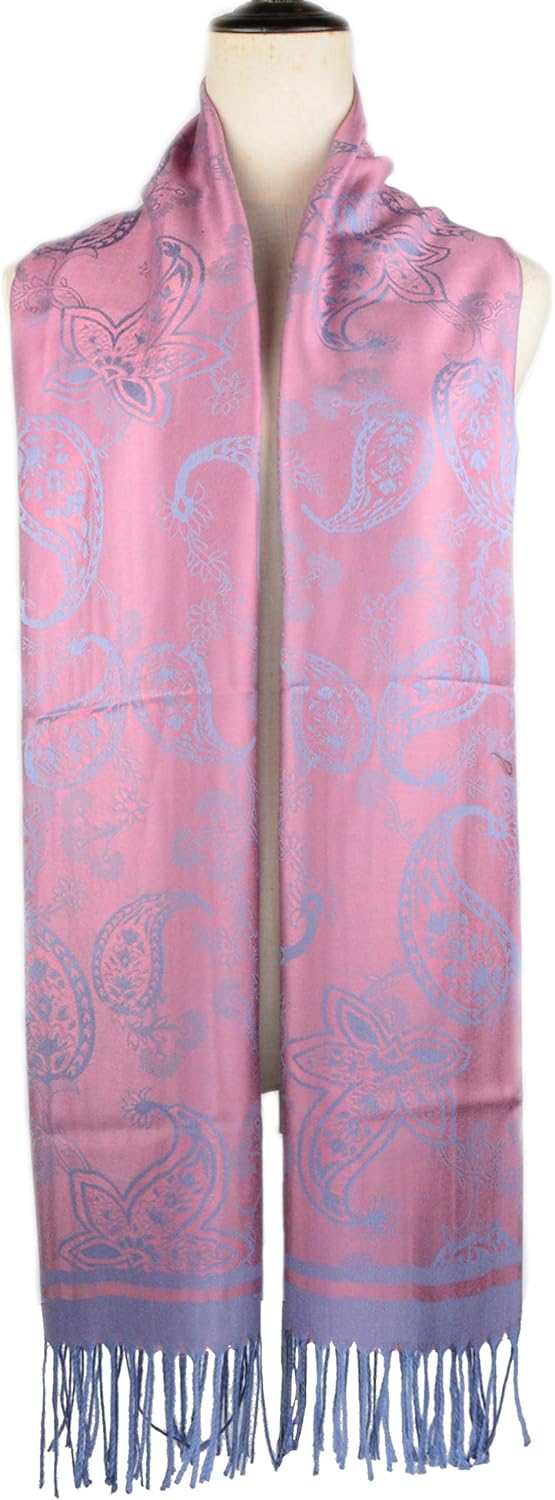 Women's Pashmina Shawl and Wrap Two Tone Ethnic Paisley Pattern Scarf 70.8'X27.5' - Image 7