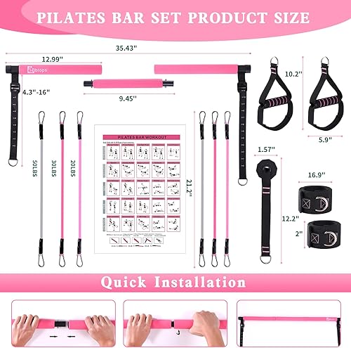 Miniatura 5 de Bbtops Kit de barra de pilates con bandas de resistencia, kit de bandas flexibles de pilates, equipo de fitness para mujeres y hombres, gimnasio en