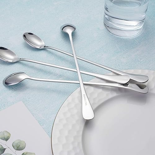 Miniatura 2 de Paquete de 8 cucharas de cóctel de mango largo de 9 pulgadas, cucharas de té helado de acero inoxidable para café y helado, cucharas para mezclar