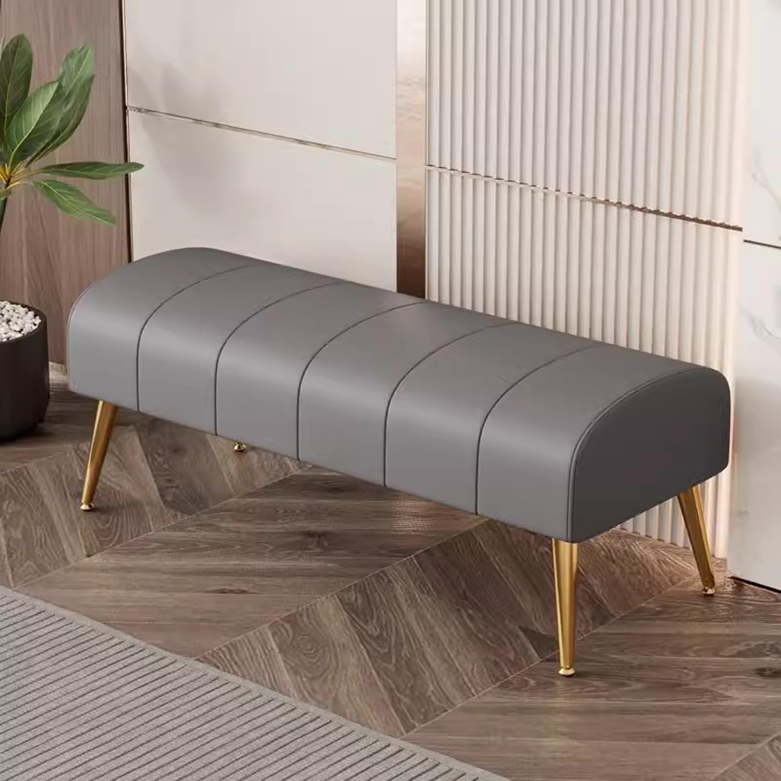 Banc d'entrée rembourré en cuir et repose-pieds confortable
