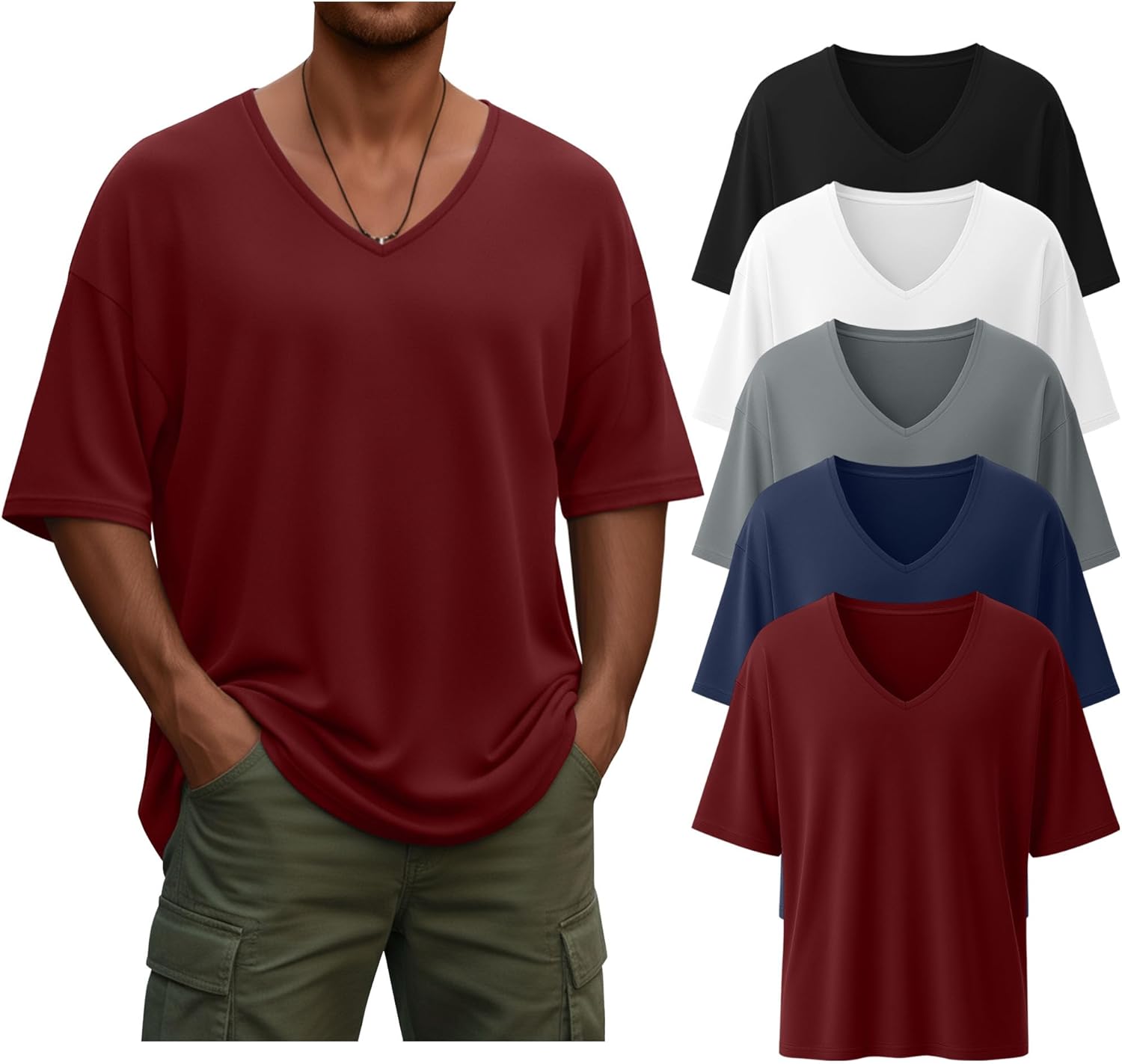 Neer 5 Pack Men's Oversized T Shirts V Neck Short Sleeve Soft Shirts Casual Basic Tee Loose Workout Solid Tops