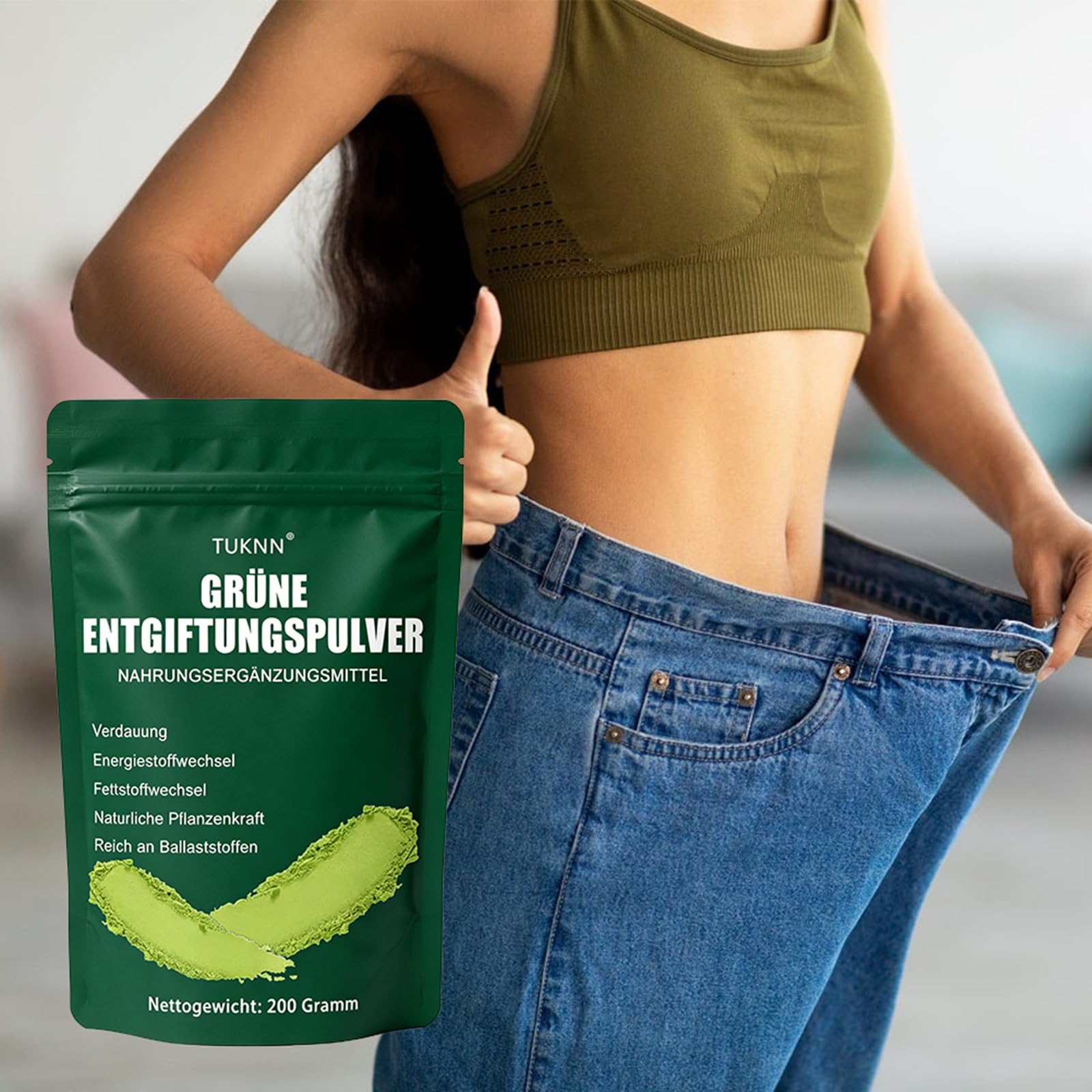 Grüne Entgiftungspulver,Grünes Superfood Pulver mit 8 Pflanzenstoffen,Grüne Balance Stoffwechsel-Pulver 200g,Fördert den Stoffwechsel und Sorgt für Sanfte Pflege