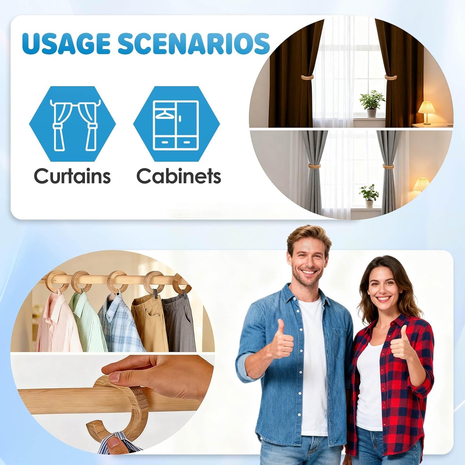 4PCS Wood Curtain Tiebacks Holdbacks,Wooden Magnetic Curtain Tiebacks 3.9 in Diameter,Boho and European Retro Curtain Clips,Strong Magnetic for Home,Office,Gifts,Multifunctional Pants Hanger