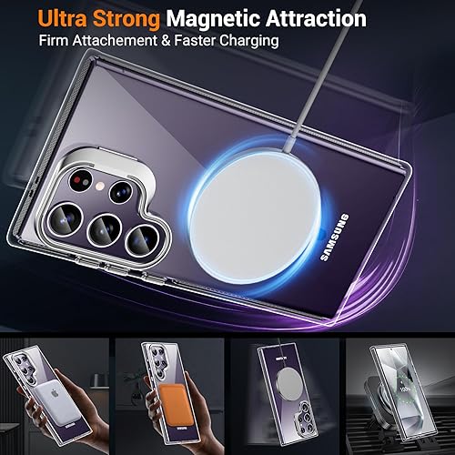 Miniatura 4 de Justcool Funda magnética diseñada para Samsung Galaxy S24 Ultra, [cristal transparente no amarillento] [protector de pantalla de vidrio templado +