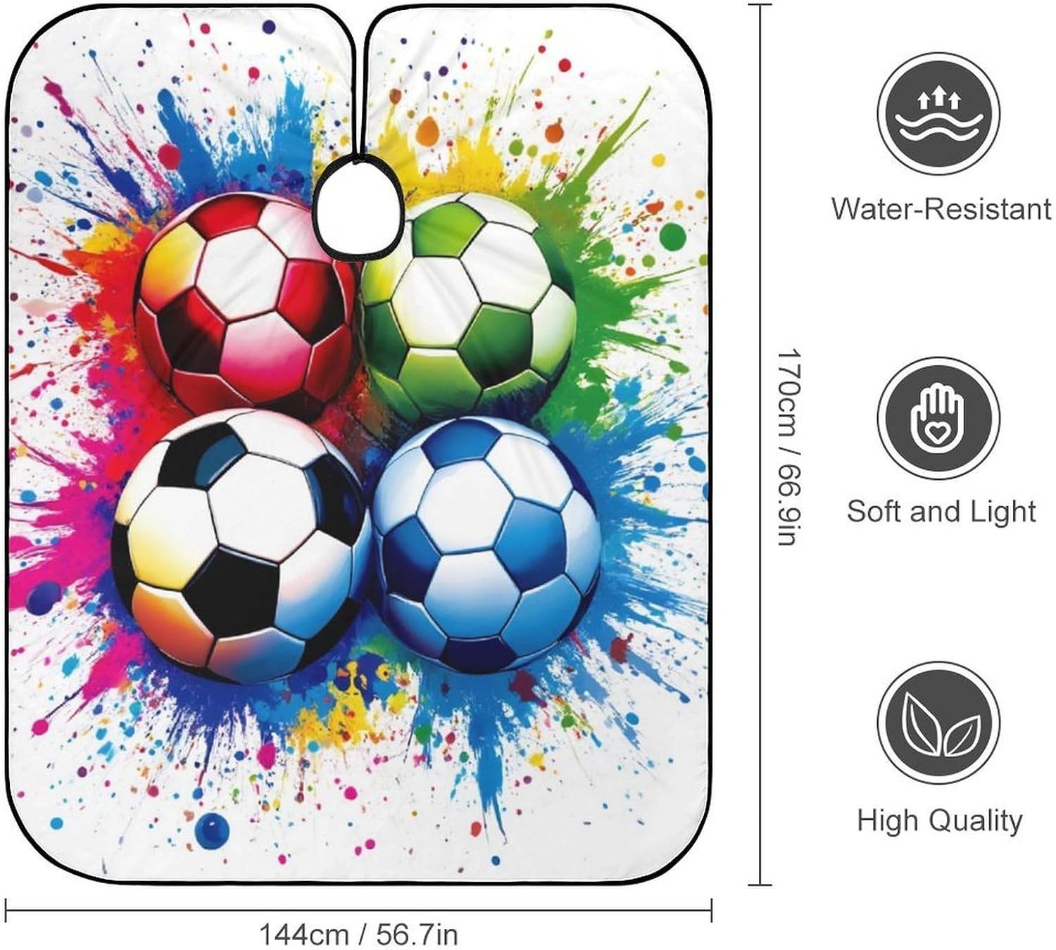 Fashion Salon Barber Cape Professional Hair Cutting Cape with Adjustable Snap Closure Splash Ink Colorful Paint Football Soccer Ball