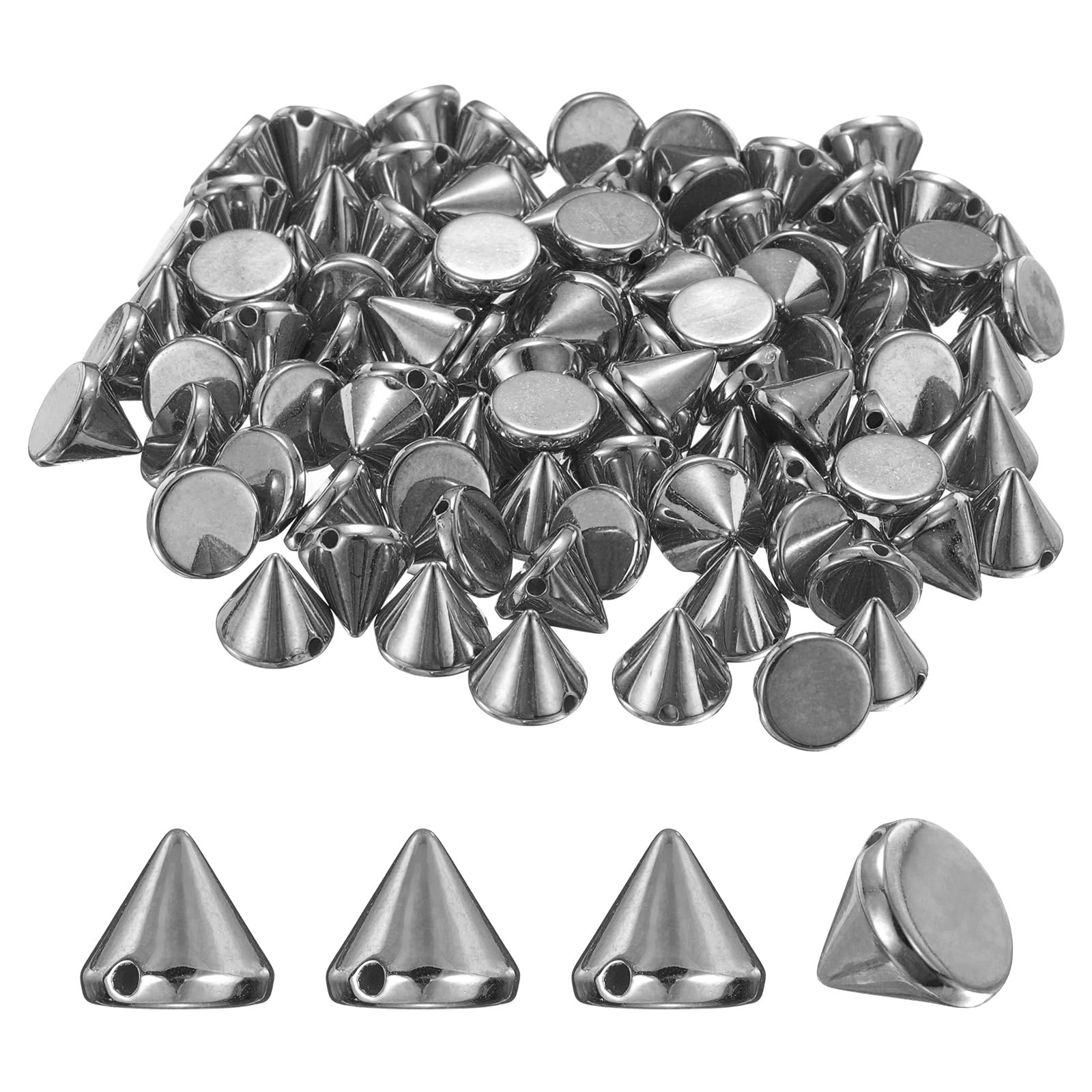 M METERXITY 100-Pack Spike Cone Studs 10x8 mm Plastic Flat Back Sew on Punk Style Spike Stud with Hole for Garments/Shoes/Bags/DIY Leather Craft/Fabric Clothes Metallic Black