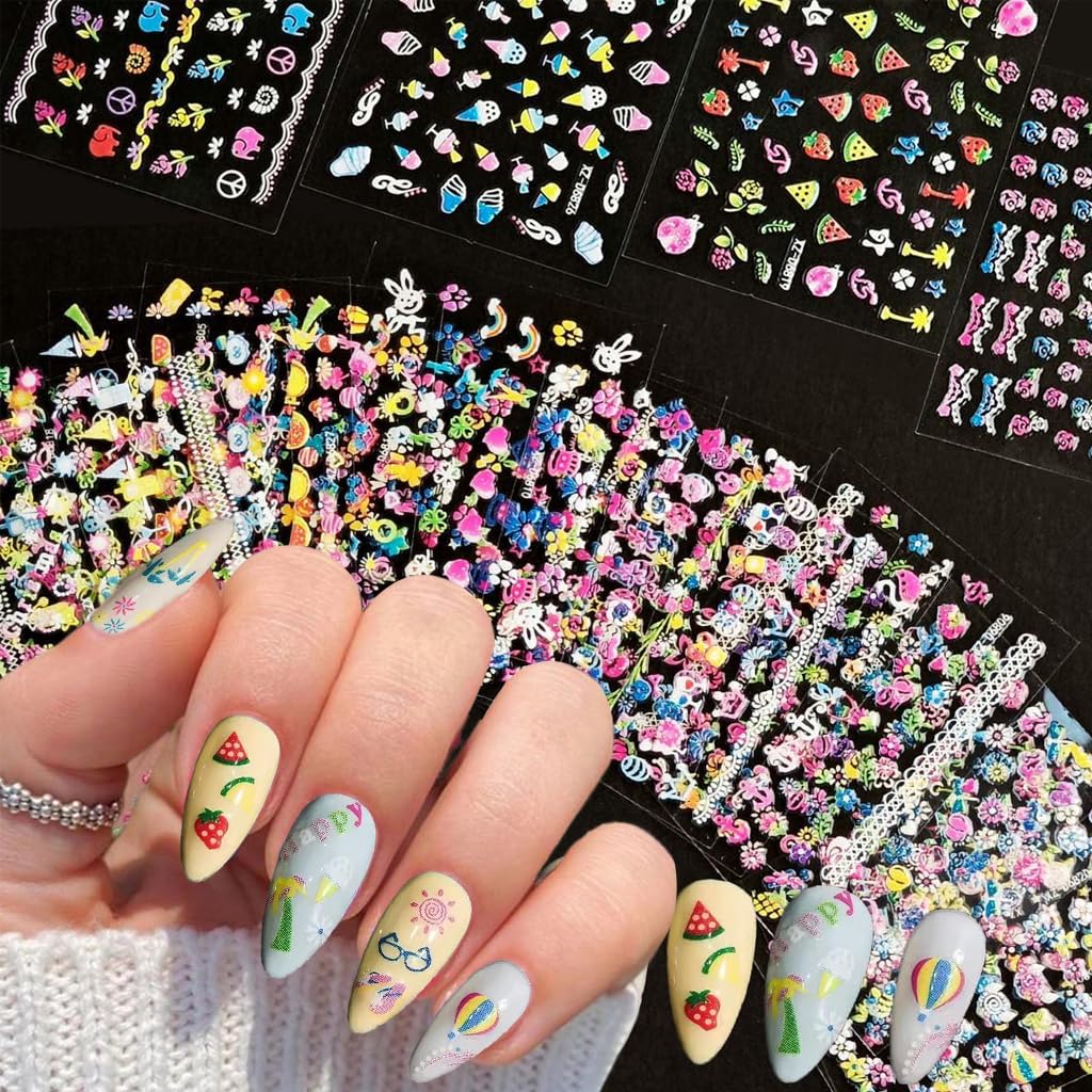MAYCREATE® 30-Sheet Mini Nail Decal for Nail Art, Adhesive Sweet DIY Nails Decals, Assorted Cute Patterns, Flower, Heart, Lace & More, Chic DIY Nails Art Decals Collection Set-image-48
