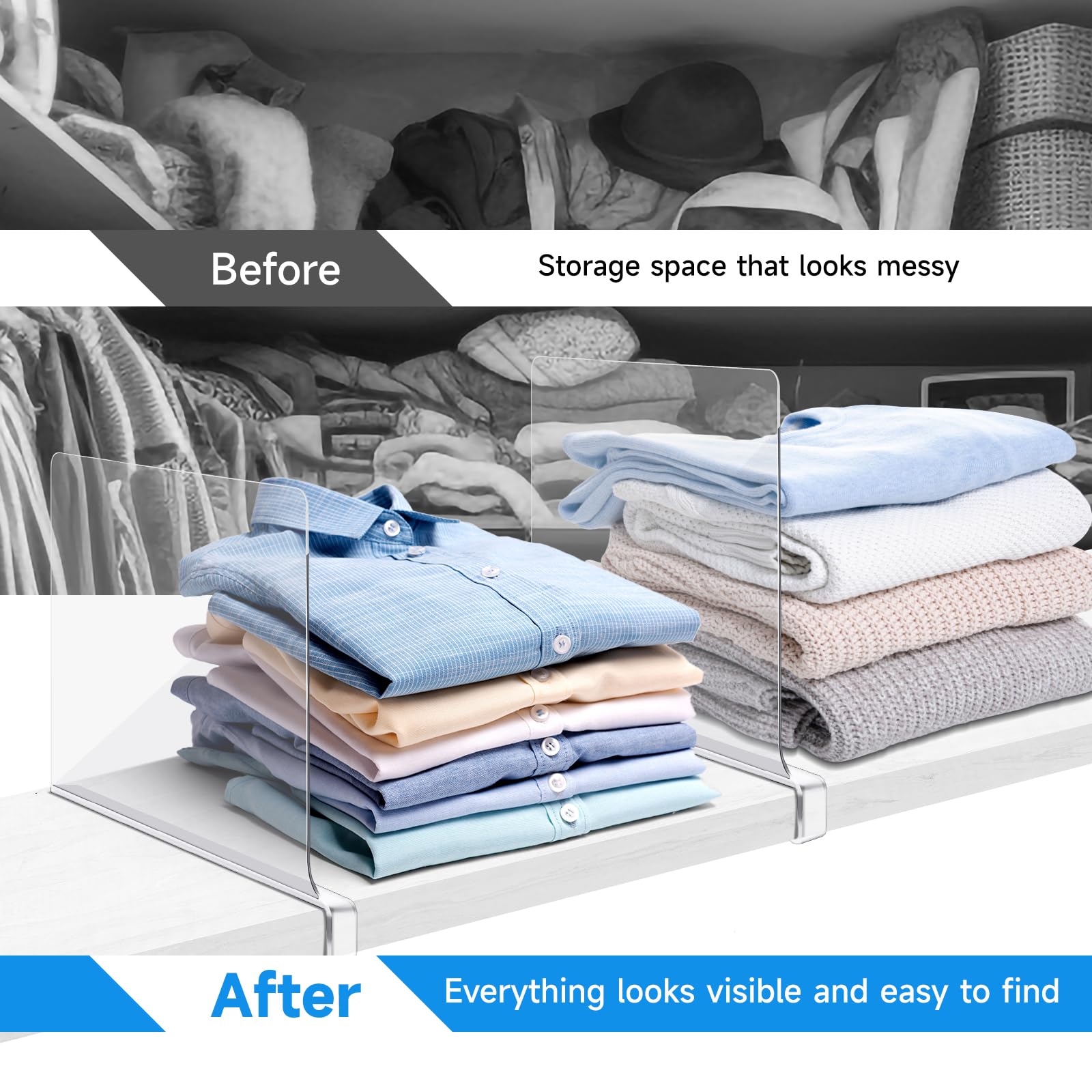 Set 8 Divisori Per Ripiani In Acrilico - 30x20 Cm, Trasparenti, Organizzazione Armadi - Foto 9