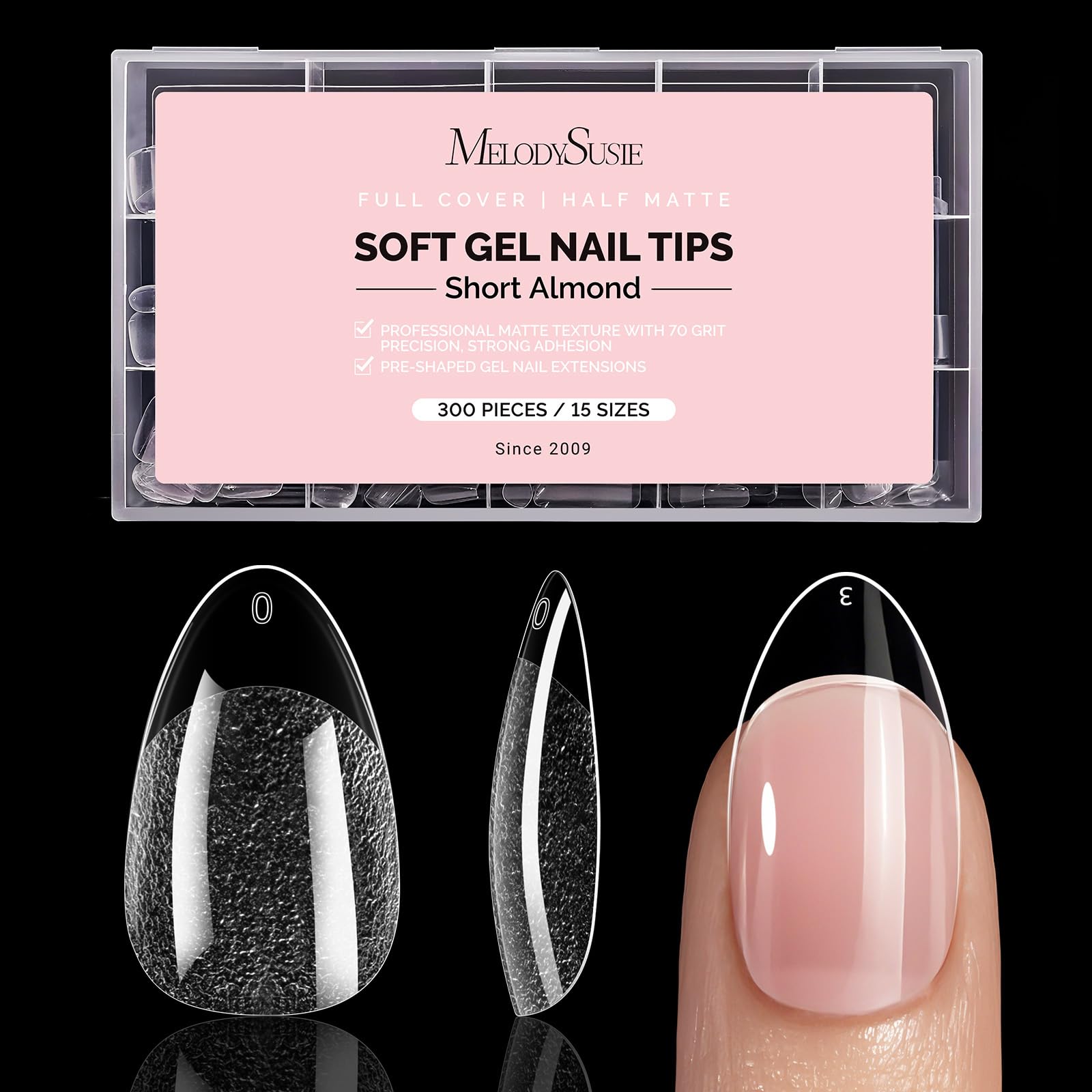 MelodySusie Nail Tips - 300 Stück Soft Nageltips für Gelnägel, Full Cover Press On Nails, 15 Größen Vorgeätzt Nagelspitzen für Nagelverlängerung, Nagelkunst, DIY Nagelstudio