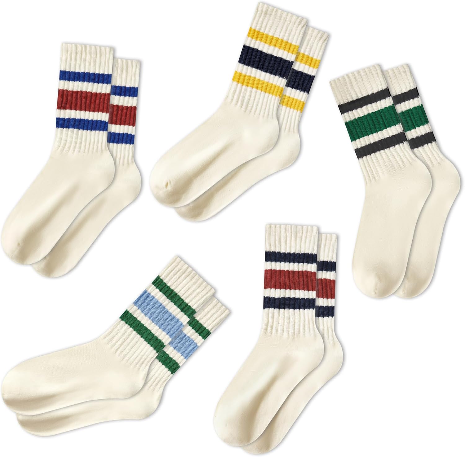 American Trends Retro Striped Crew Socks for Women Slouchy Athletic Calf Tube Socks Running Golf Tennis Volleyball Etc